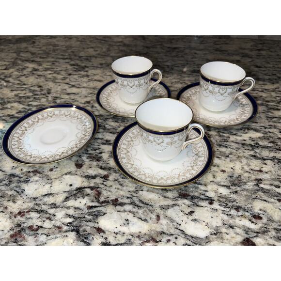 Cauldon 1900s Demitasse Espresso Set Cup Saucer 414J Antique 7 Pcs Blue Gold - Picture 15 of 16